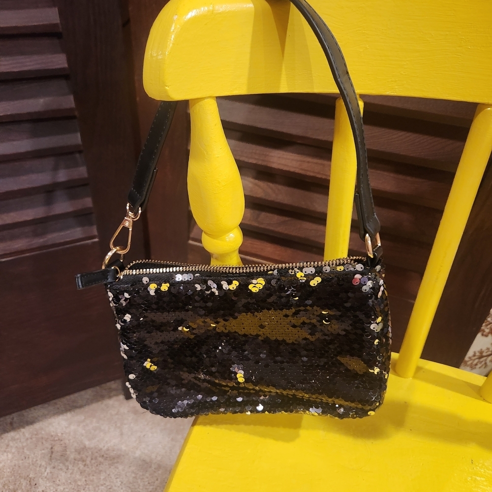 Olivia Miller Sequin Black and Silver Shoulder Bag